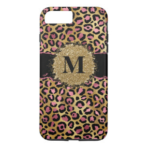 Pink and gold glitter leopard print initial Case-Mate iPhone case
