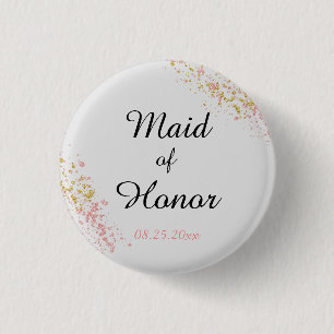 Pink and Gold Glitter Maid of Honour 1 Inch Round Button