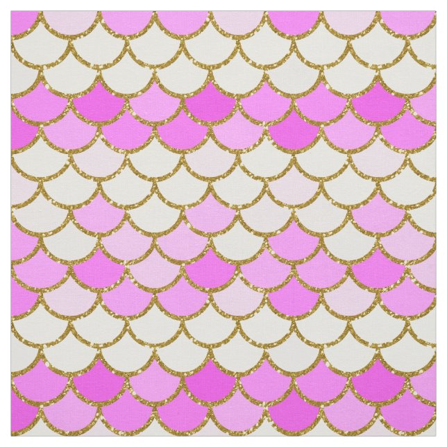 Pink and Gold Glitter Mermaid Scales Fabric (Swatch)