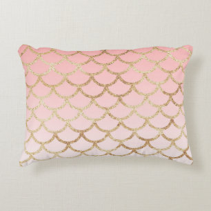 Pink and Gold Glitter Ombre Mermaid Scale Accent Pillow