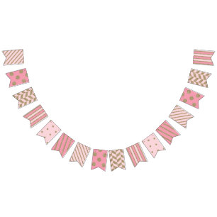 Pink and Gold Glitter Patterned Bunting Flags