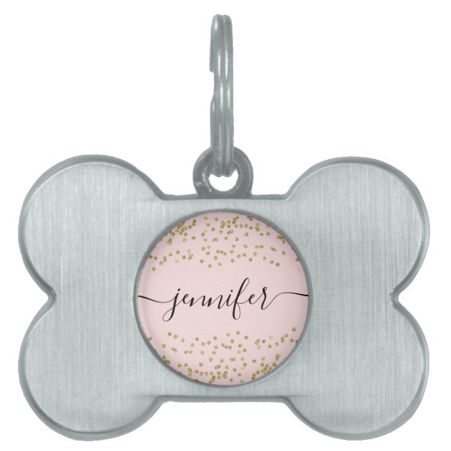 Pink and Gold Glitter Pet Tag (Front)