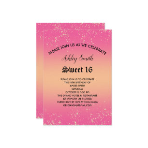 Pink and Gold Glitter Sweet 16 Invitation