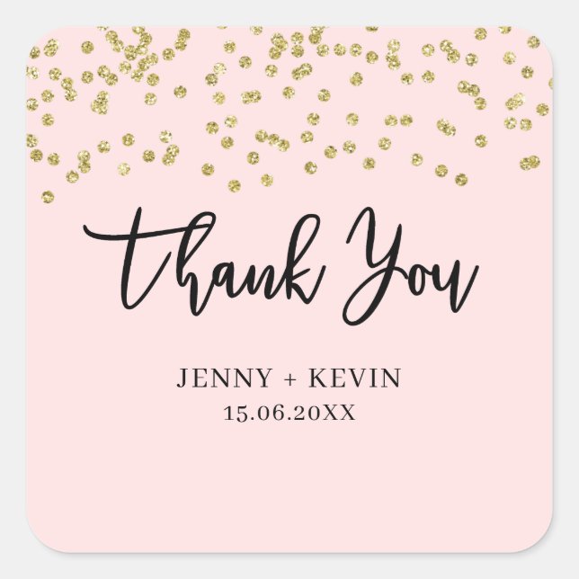 Pink and Gold Glitter Thank you Classic Sticker (Front)