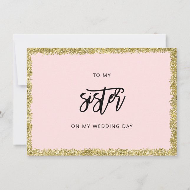 Pink and Gold Glitter To my Sister wedding card (Front)
