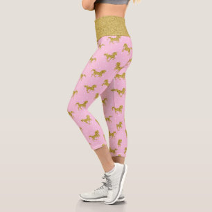 Pink and Gold Glitter Unicorn  Capri Leggings