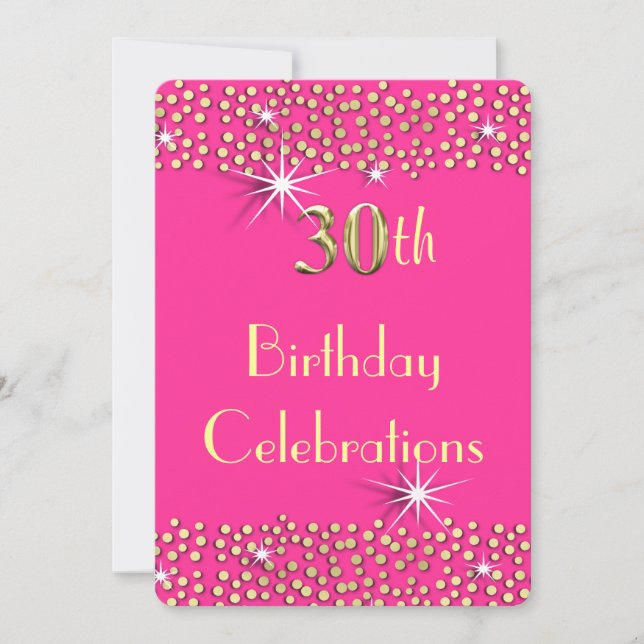 Pink and Gold Glitzy Sparkle 30th Birthday Party Invitation (Front)