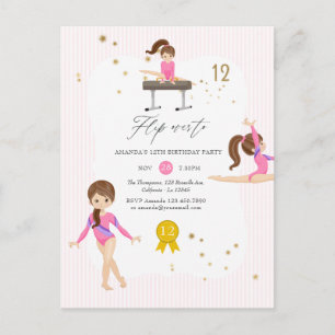 Pink and Gold Gymnastics 12th Birthday Party Postcard