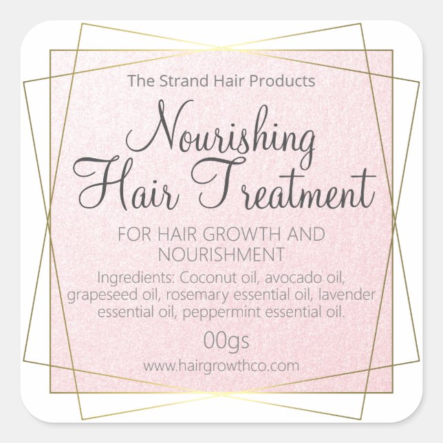 Pink And Gold Handmade Hair Treatment Mask Square Sticker (Front)