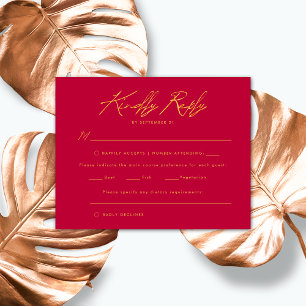 Pink and Gold Handwritten Script Elegant Wedding RSVP Card