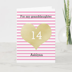 Pink and Gold Happy 14th Birthday Granddaughter Card