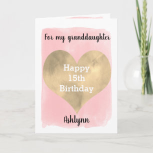 Pink and Gold Happy 15th Birthday Granddaughter Card
