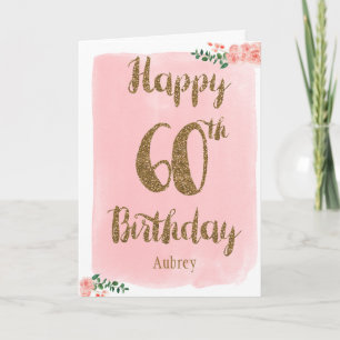 Pink and Gold Happy 60th Birthday Card