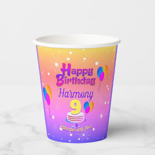 PINK and GOLD Happy Birthday Paper Cups