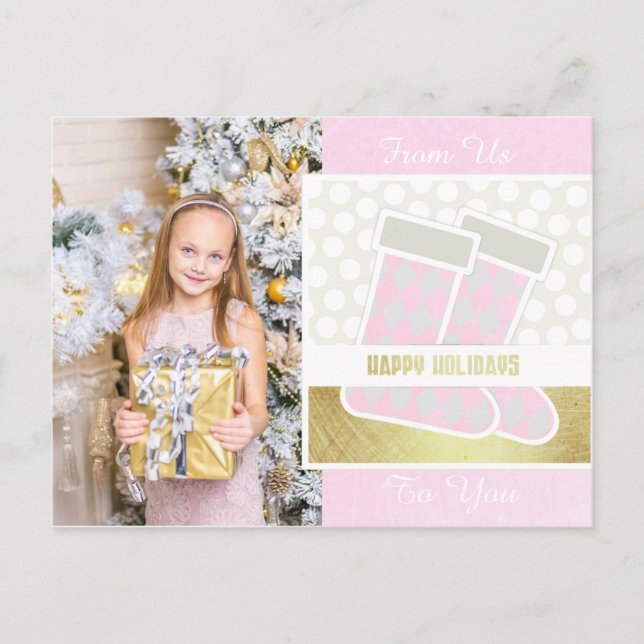 Pink and Gold Happy Holiday Postcard (Front)