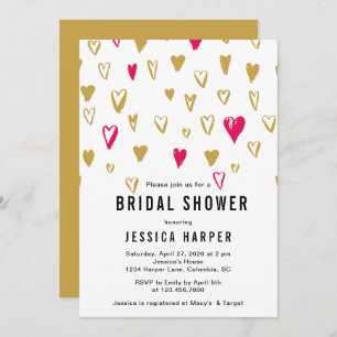 Pink and Gold Hearts Bridal Shower Invitation