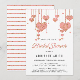 Pink and Gold Hearts Bridal Shower Invitation