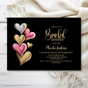 Pink and Gold Hearts Bridal Shower Invitation