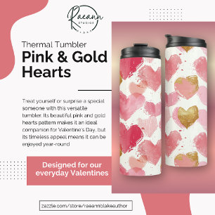 Pink and Gold Hearts Thermal Tumbler