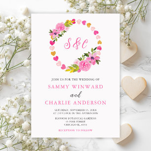 Pink and Gold Hearts Valentine Wedding Invitation