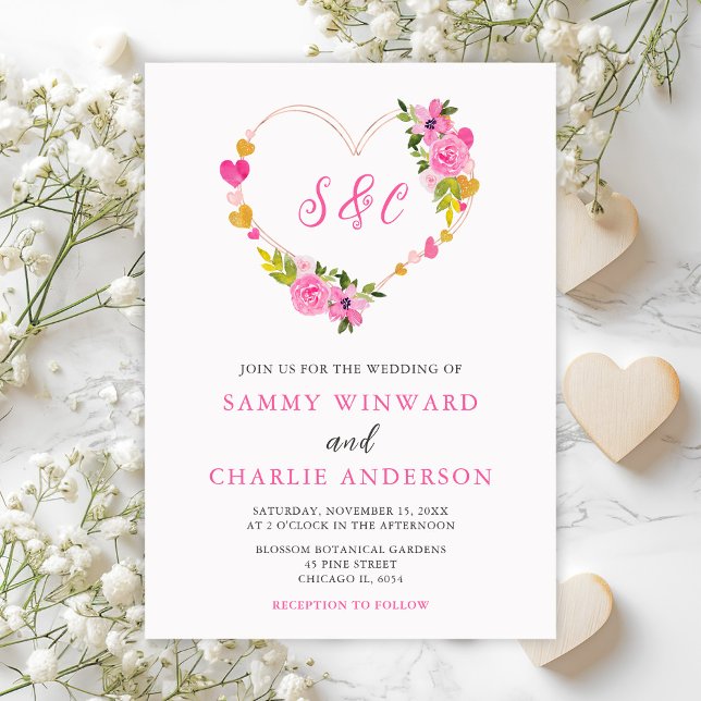 Pink and Gold Hearts Valentine Wedding Invitation (Creator Uploaded)