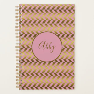 Pink and Gold Herringbone Personalized Planner