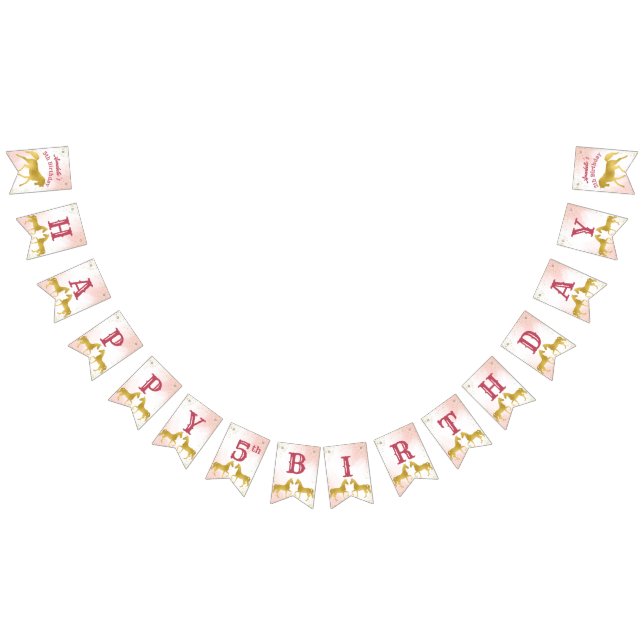 Pink and gold horse equestrian cowgirl birthday bunting flags (All)