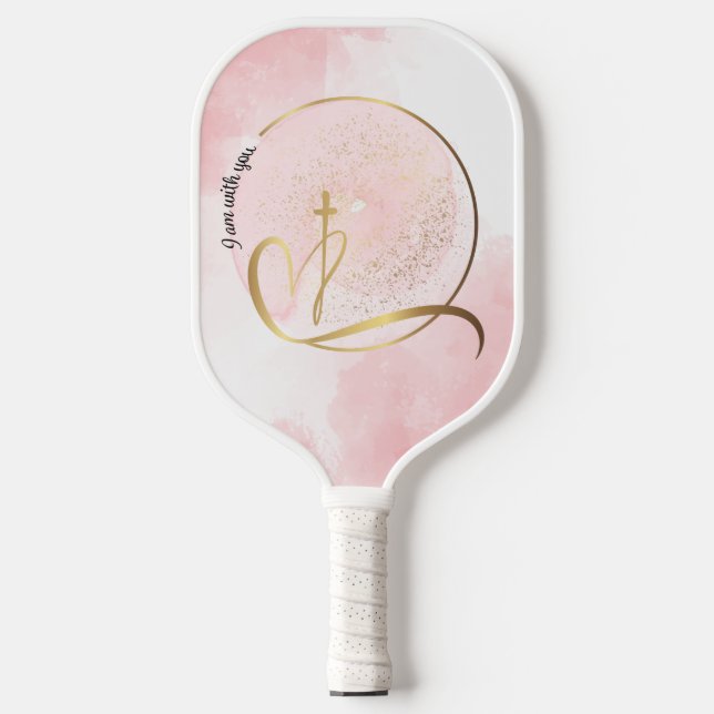 Pink and Gold I Am With You Pickleball Paddle (Front)