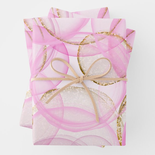 Pink and Gold Ink Circle Pattern  Wrapping Paper Sheet (In situ)