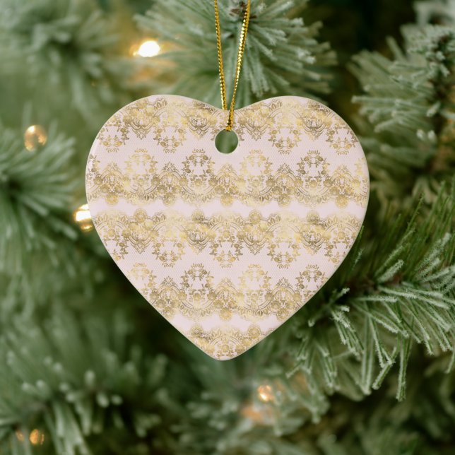 Pink and Gold Lace Ceramic Ornament (Tree)
