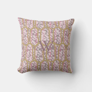 Pink and Gold Lace Motif Monogrammed Throw Pillow
