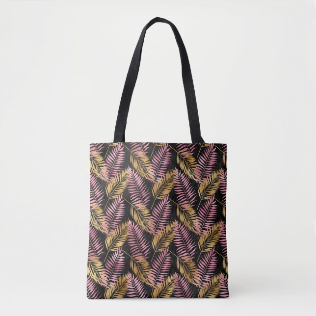 Pink and Gold Leopard Leafs Tote Bag (Front)