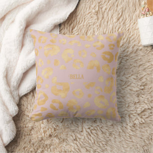 Pink and Gold Leopard Pattern Throw Pillow