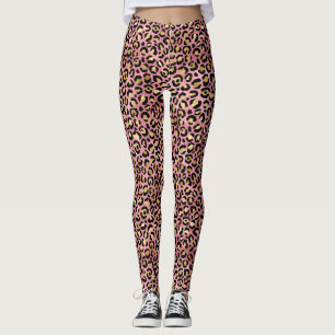 Pink and Gold Leopard Print Pattern Leggings