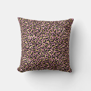 Pink and Gold Leopard Print Throw Pillow