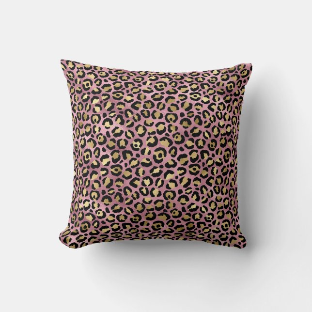 Pink and Gold Leopard Print Throw Pillow (Front)