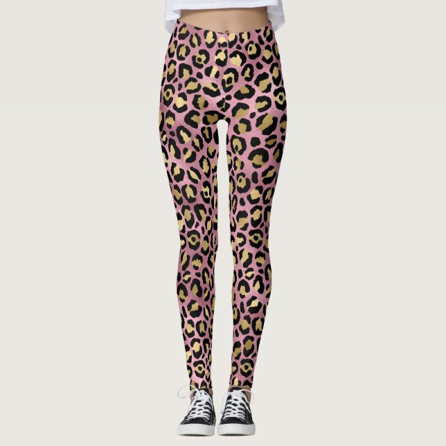 Pink and gold leopard prints leggings (Front)