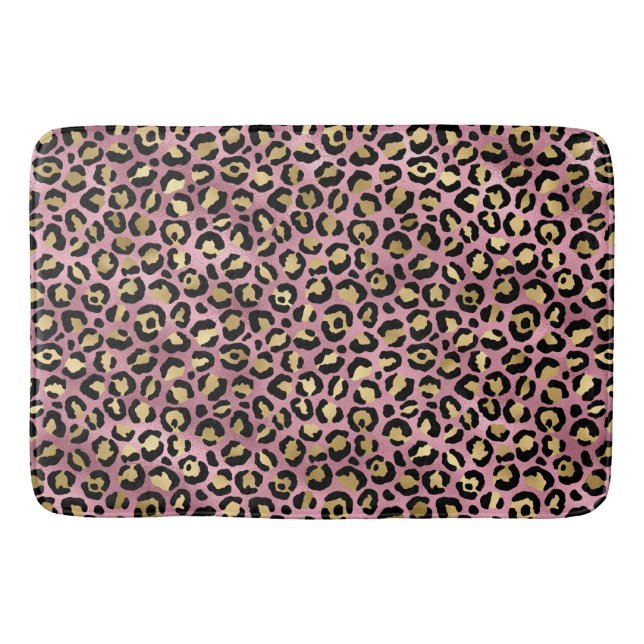 Pink and Gold Leopard Series Design 15 Bath Mat (Front)