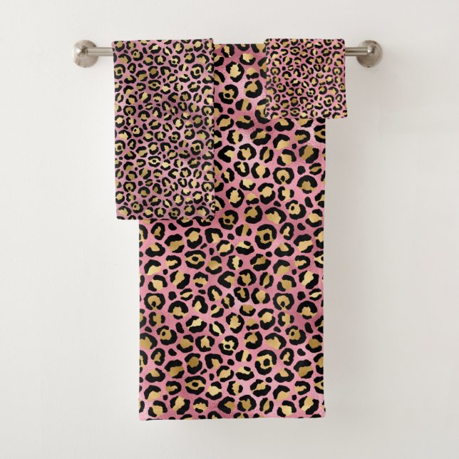 Pink and Gold Leopard Series Design 15 Bath Towel Set (Insitu)