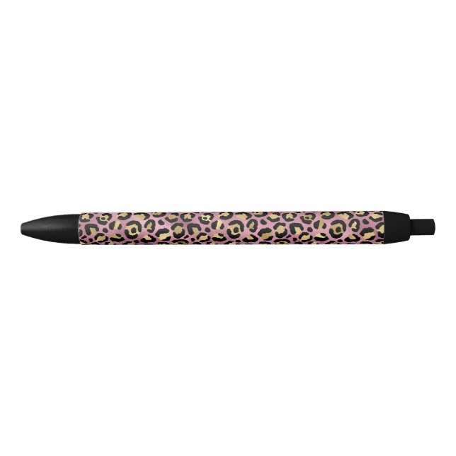Pink and Gold Leopard Series Design 15 Black Ink Pen (Front)