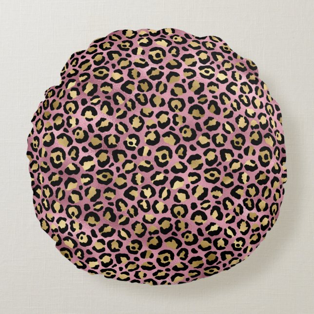 Pink and Gold Leopard Series Design 15 Round Pillow (Front)