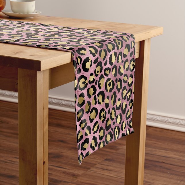 Pink and Gold Leopard Series Design 15 Short Table Runner (In Situ)