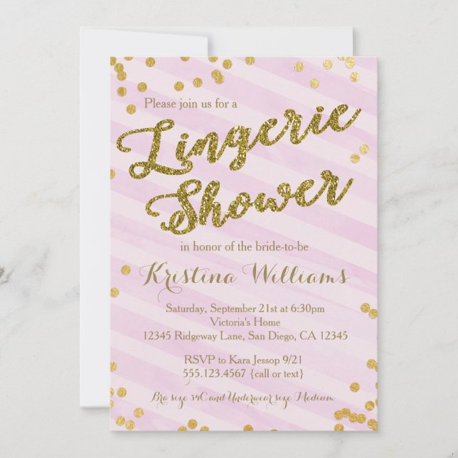 Pink and Gold Lingerie Bridal Shower Invitation (Front)