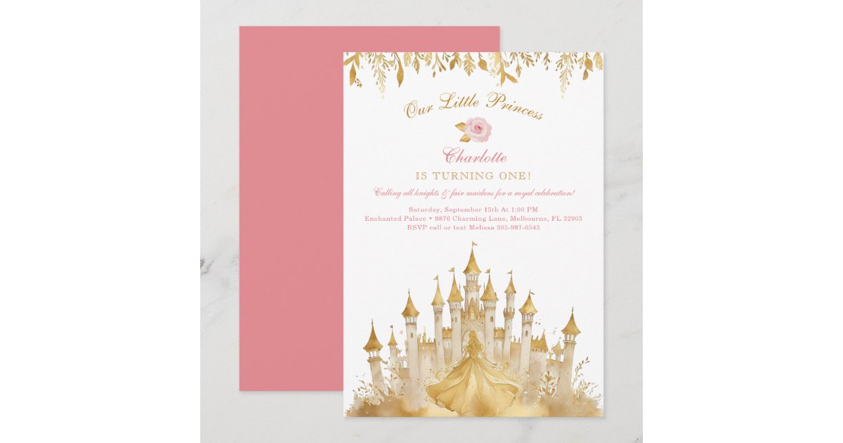 Pink and Gold Little Princess 1st Birthday Invitation | Zazzle