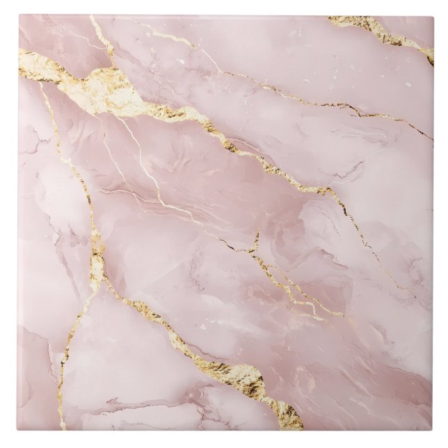 Pink and Gold Luxurious Gemstone Modern Marble Tile (Front)