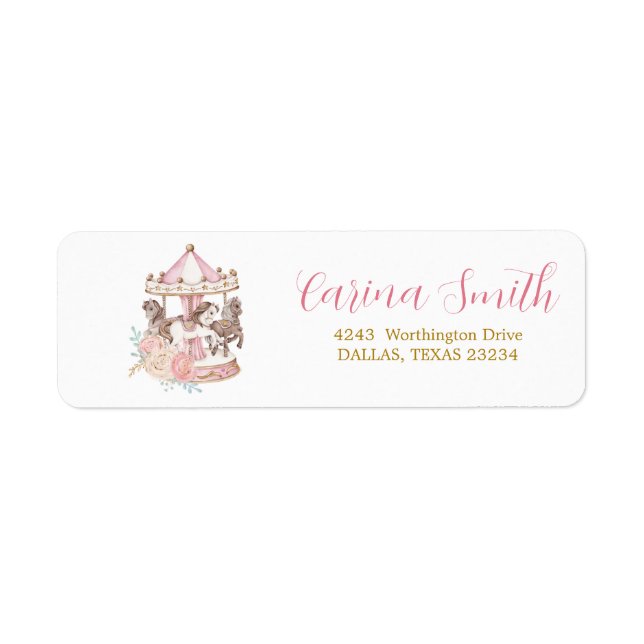Pink and Gold Magical Carousel Address Label (Front)