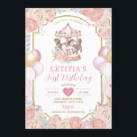 Pink and Gold Magical Carousel Birthday Invitation<br><div class="desc">Pink and Gold Magical Carousel Birthday Invitation</div>