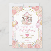 Pink and Gold Magical Carousel Birthday Invitation