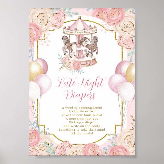 Pink and Gold Magical Carousel Late Night Diaper Poster (Front)