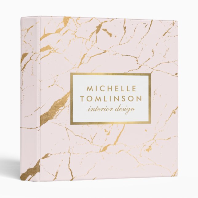 Pink and Gold Marble Designer Personalized Binder (Front/Spine)
